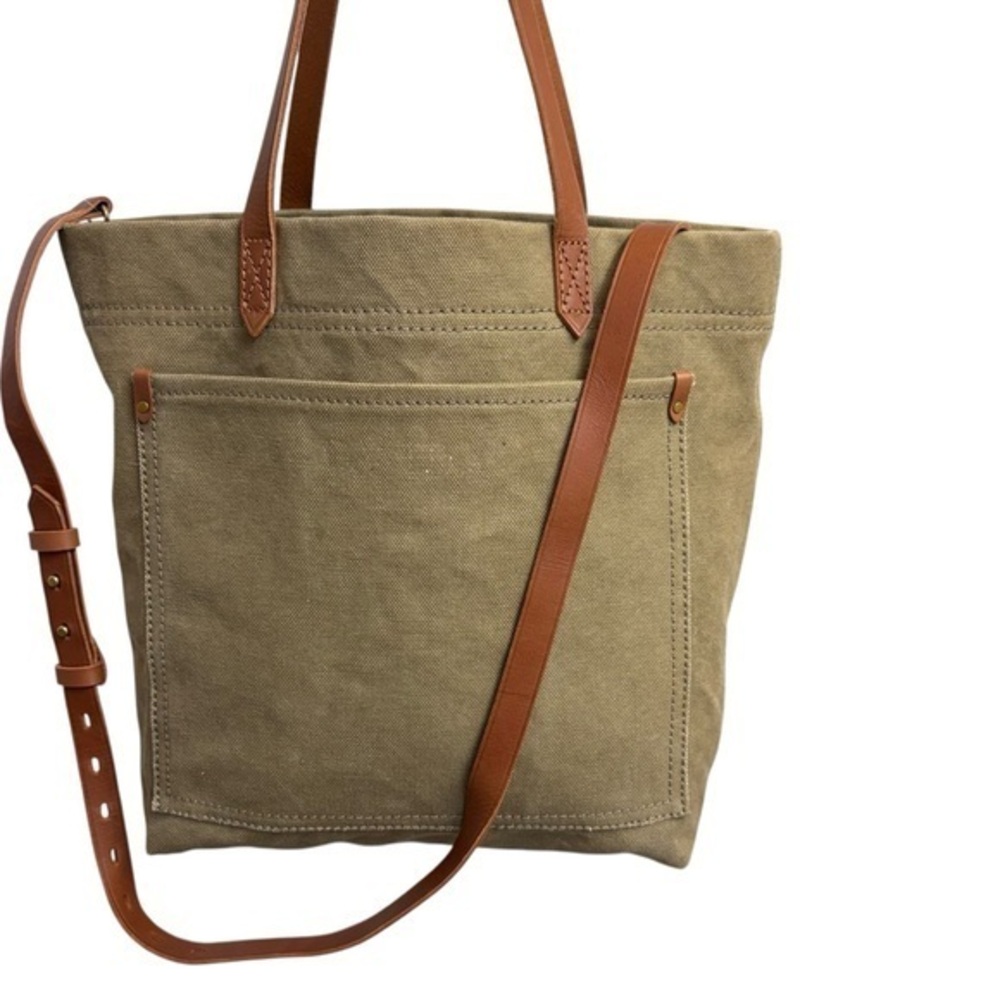 Madewell canvas green and brown tote bag